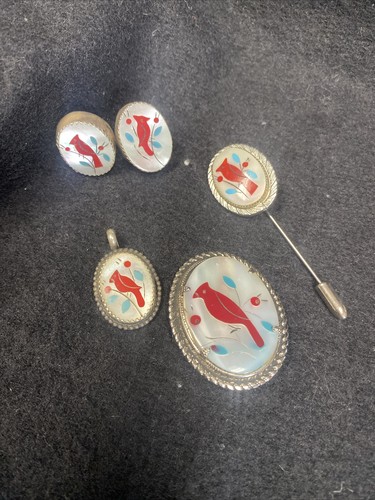 VINTAGE INDIAN CARDINAL INLAY SILVER BUNDLE NATURAL SOUTHWEST