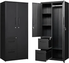 Metal Locker with 2 Drawers Employees Locker with 2 Doors Home Storage Wardrobe