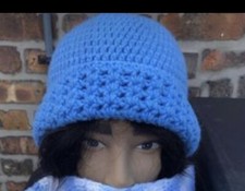 1970’s Hat With Turn Up Brim Powder Blue Crocheted