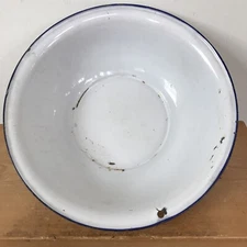 Vintage KER Sweden Enamelware White Black Enamel Wash Kitchen Basin Bowl 12.5"
