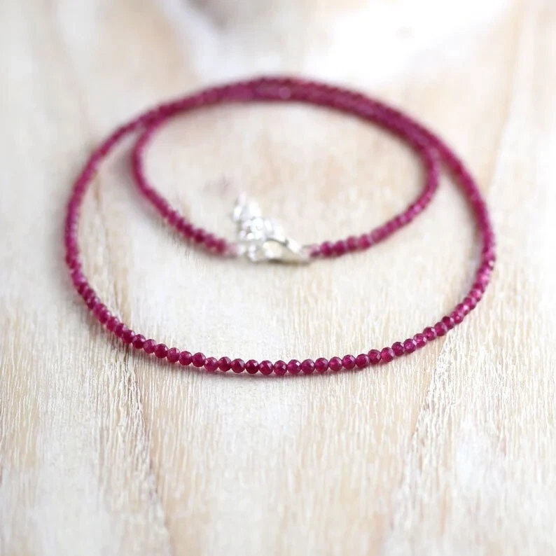 Gargantilla con cuentas de piedras preciosas 2 mm cuentas de cristal rubí curación Reiki mujer collar regalo Foto 3 de 4