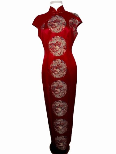 AUTHENTIC CustomMade CHINESE Cheongsam (QIPAO) DRESS Women’s Small SILK Red/Gold