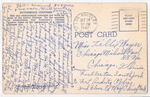 1940's Picturesque Costumes Dress Chinatown San Fransisco California Postcard - Picture 2 of 2