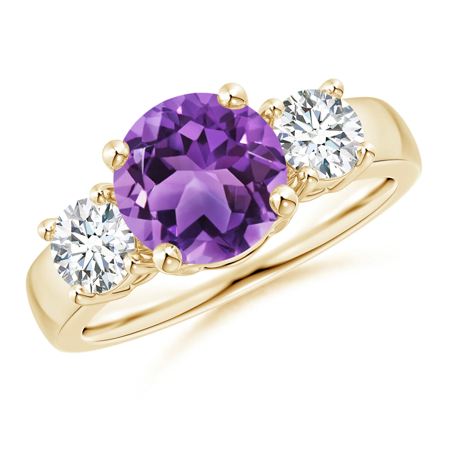 14K Yellow Gold Plated Classic Amethyst and Diamond Three Stone Engagement Ring eBay