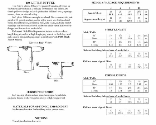 Folkwear 110 Little Kittel Dress Shirt Blouse Kids Sewing Pattern (folkwear110) - 第 3/3 張圖片