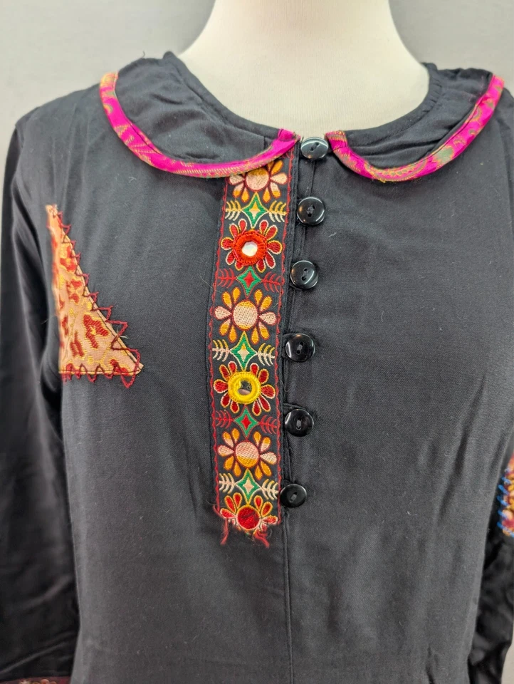 Sacred Threads Long Sleeve Maxi Dress Size S/M Floral Patchwork Witchy Goth NWT - Image 3 of 4