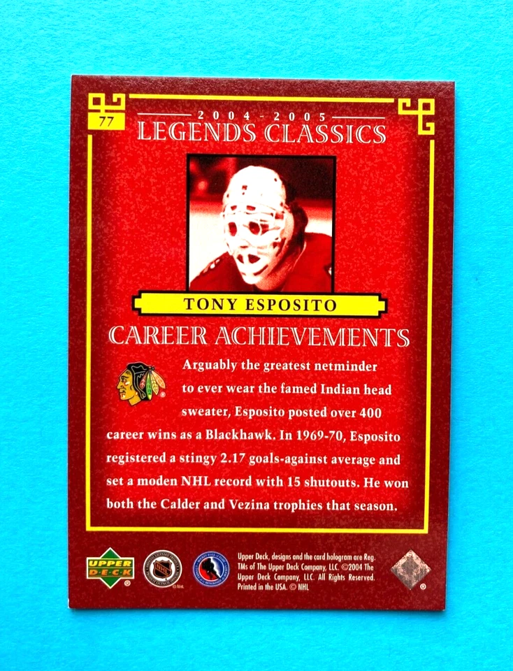 Tony Esposito  2004-05 Upper Deck "Legends Classics"  #77 Chicago Blackhawks - Image 2 of 2