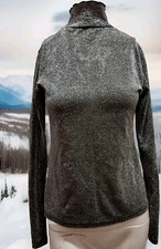 Silver Metallic Mock Turtleneck Pullover Long Sleeve Light Fabric Shein UNISEX