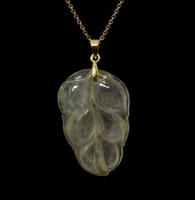 Jadeite Jade Gold Plated Women Wife Leaf Necklace Fashion Jewelry Gift HB418