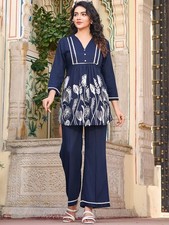 Navy Blue Embroidered Co-ord Set  Women  s Kurta Pant Suit  Festive Wear