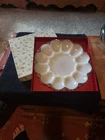 Vintage Deviled Egg Plate Milkglass with Gold Trim