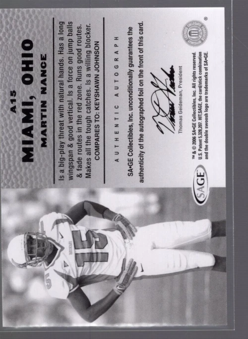 B1188- 2006 SAGE HIT Autographs Blue #15 Martin Nance Auto - NM-MT - Image 2 of 2