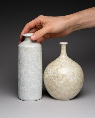 Crystalline Glaze Vase Duo Japanese Studio Vase + Wendelin Stahl 1970s Germany