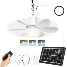 Solar Ceiling Fan Light, Portable Outdoor Solar Fan with Remote Control  Bat...