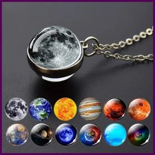 Double Sided Galaxy Planet Glass Ball Pendant Necklace Sun Earth Moon Mars