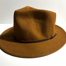 Yellow 108 Men's Brown Solid Fedora Hat Size XL 100% Wool Made in USA