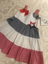 NWT Blueberi Boulevard Baby Girls Americana Dress with Bows White, 24 Months