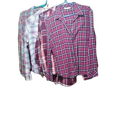 4 Wrangler, Time and Tru, Riders by Lee Plaid Button-Up Shirt L M S Multicolor