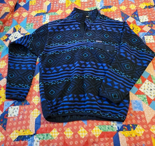 Patagonia Synchilla Snap-T Fleece Pullover Collared Geometric Black Blue L