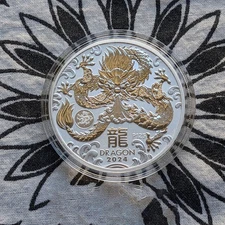 2024 Perth Mint Year Of The Dragon Lunar  1 oz .9999 Silver Gem BU