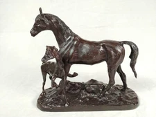 Maitland Smith Bronze Sculpture Majestic Horses Beautiful Mare & Foal on Plinth