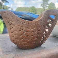 Vtg Yugoslavia Handcarved Wood Wedding Shepards Cup Pitcher Creamer Folk Art