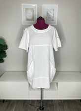 Vasna Dress Women’s L White Pockets Roll Tab Sleeves Lagenlook Linen Blend