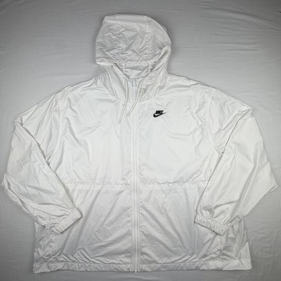 Nike Womens 3X White Hooded Windbreaker Jacket Full Zip Swoosh Plus DN5008-100