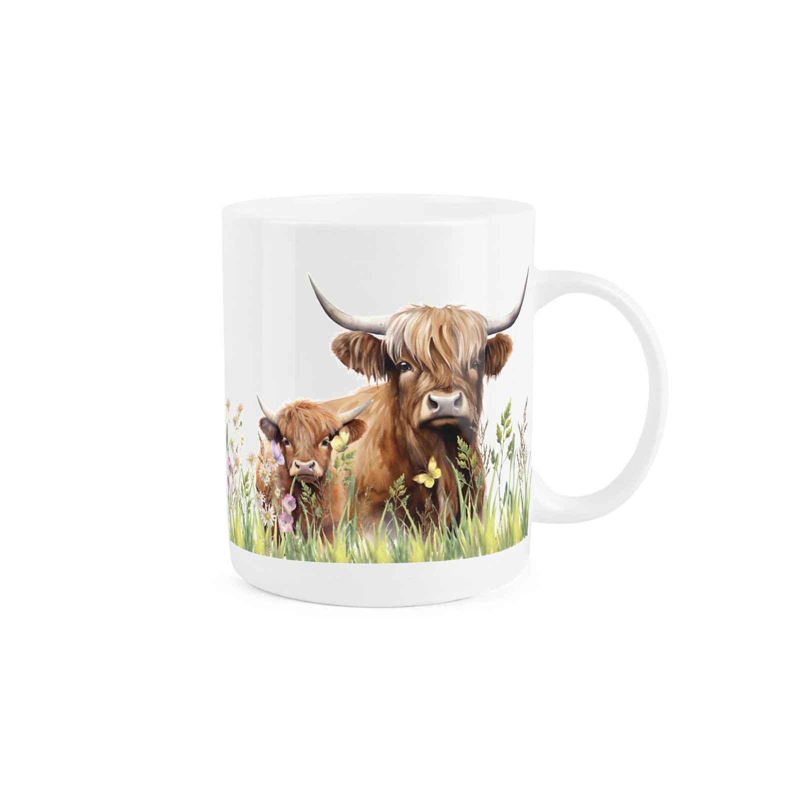 Personalised Highland Cow & Calf Mug - Cows Themed Bone China Mug Gift