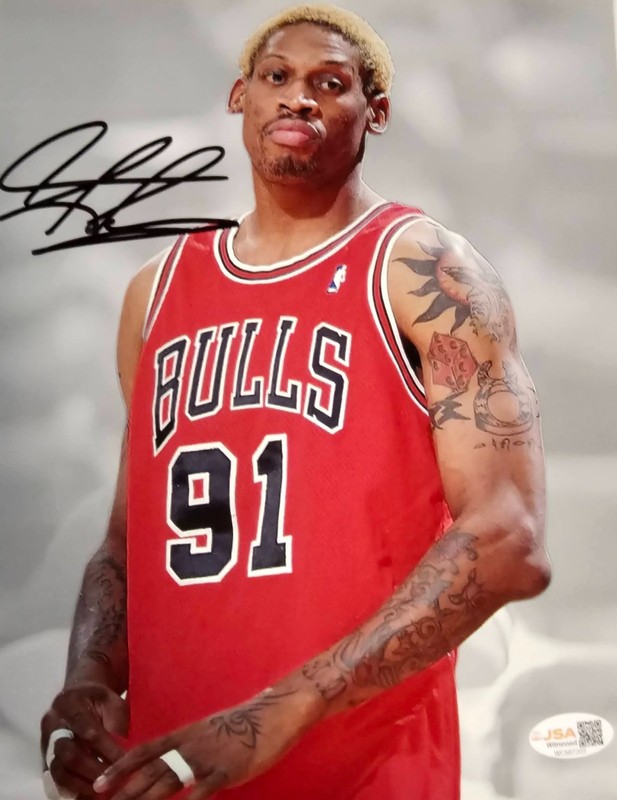Dennis Rodman Signed METALLIC Photo 8x10  NWO Bulls Worm Autograph HOF JSA HOGAN