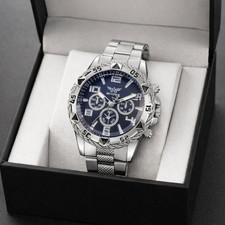 Mens Quartz Chronograph Watch Stainless Steel Analog Business Wristwatch