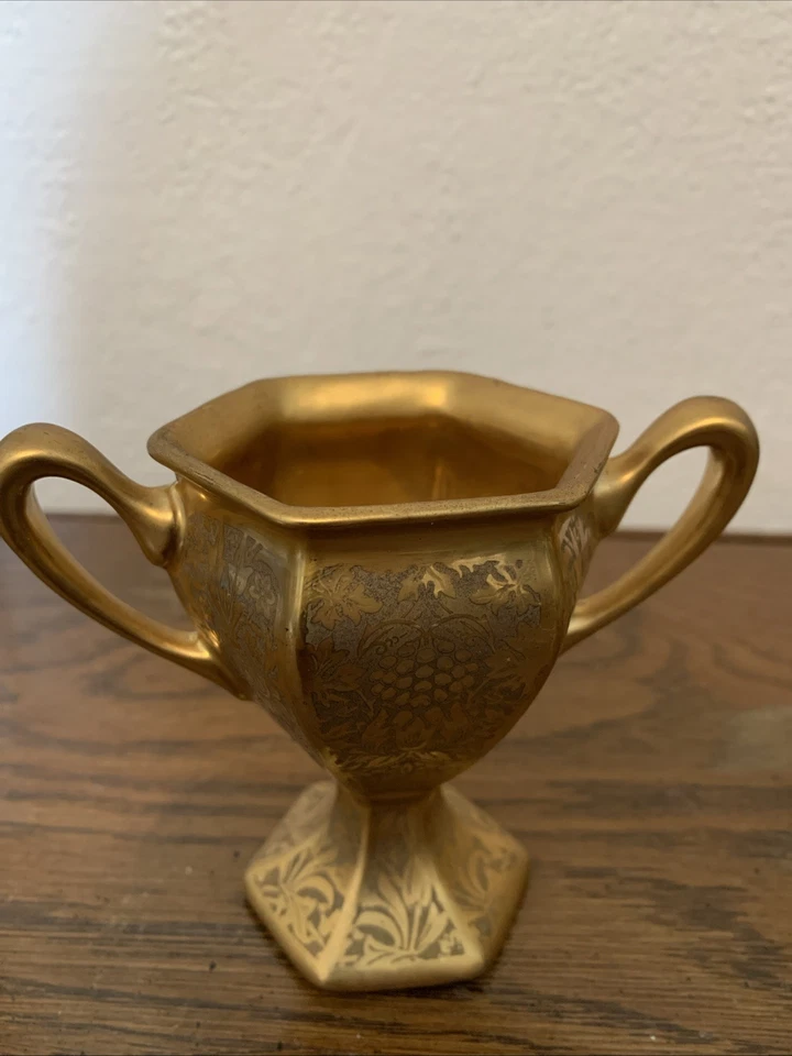 B&C Limoges Francia Oro Crema y Azúcar Set Grabado Floral Porcelana Dorada 24k Foto 3 de 4