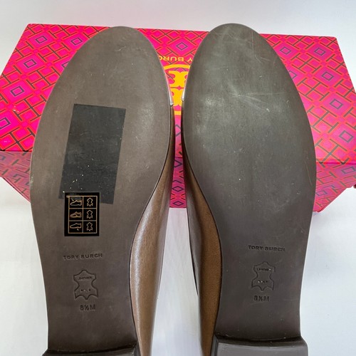 Tory Burch Cap Toe Ballerinas Größe 8,5 hellbraun Ziegenleder silber Slipper Schleife - Bild 13 von 16
