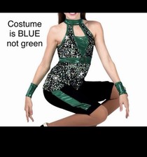 Hip Hop Dance Costume by A Wish Come True. Large Child 12/14. Turquoise / Black