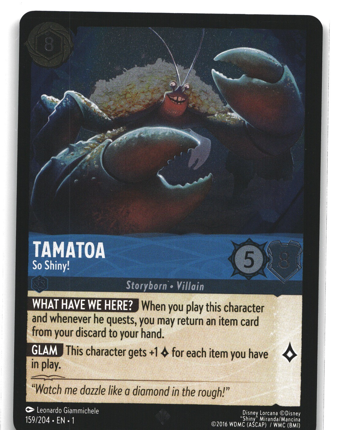 Tamatoa - So Shiny! 159/204 The First Chapter Super Rare Cold Foil NM/M Lorcana