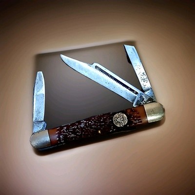 Vintage Camillus BSA Boy Scouts 3 Blade Whittler Pocket Knife USA Jigged Handle
