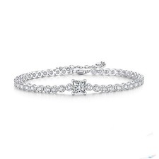 1CT MOISSANITE Tennis Chain Bracelet For Women D/VVS1 Solid 925 Sterling Silver