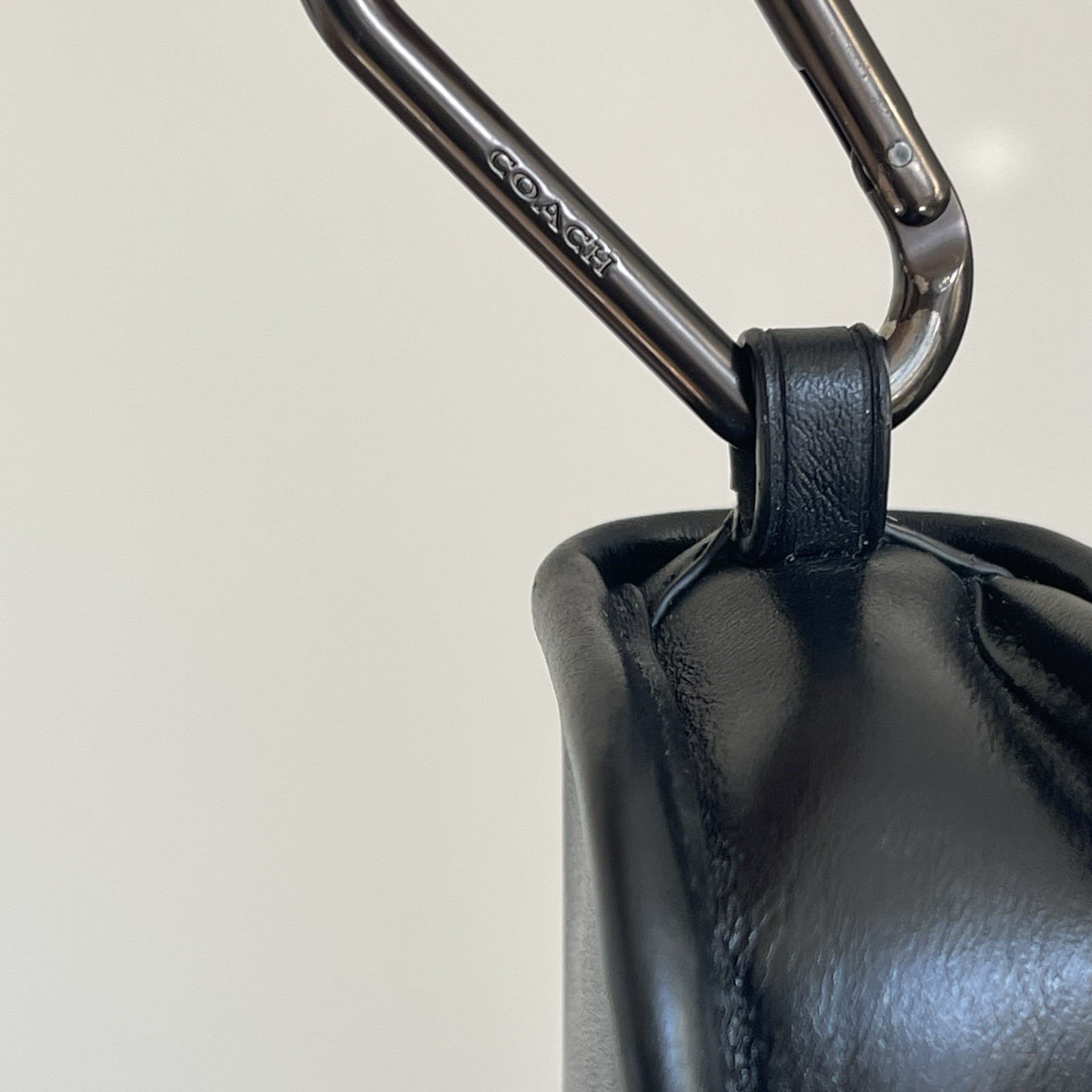 Coach Heritage Turnlock Bag Charm Key Fob Black Leather C3163 VGC