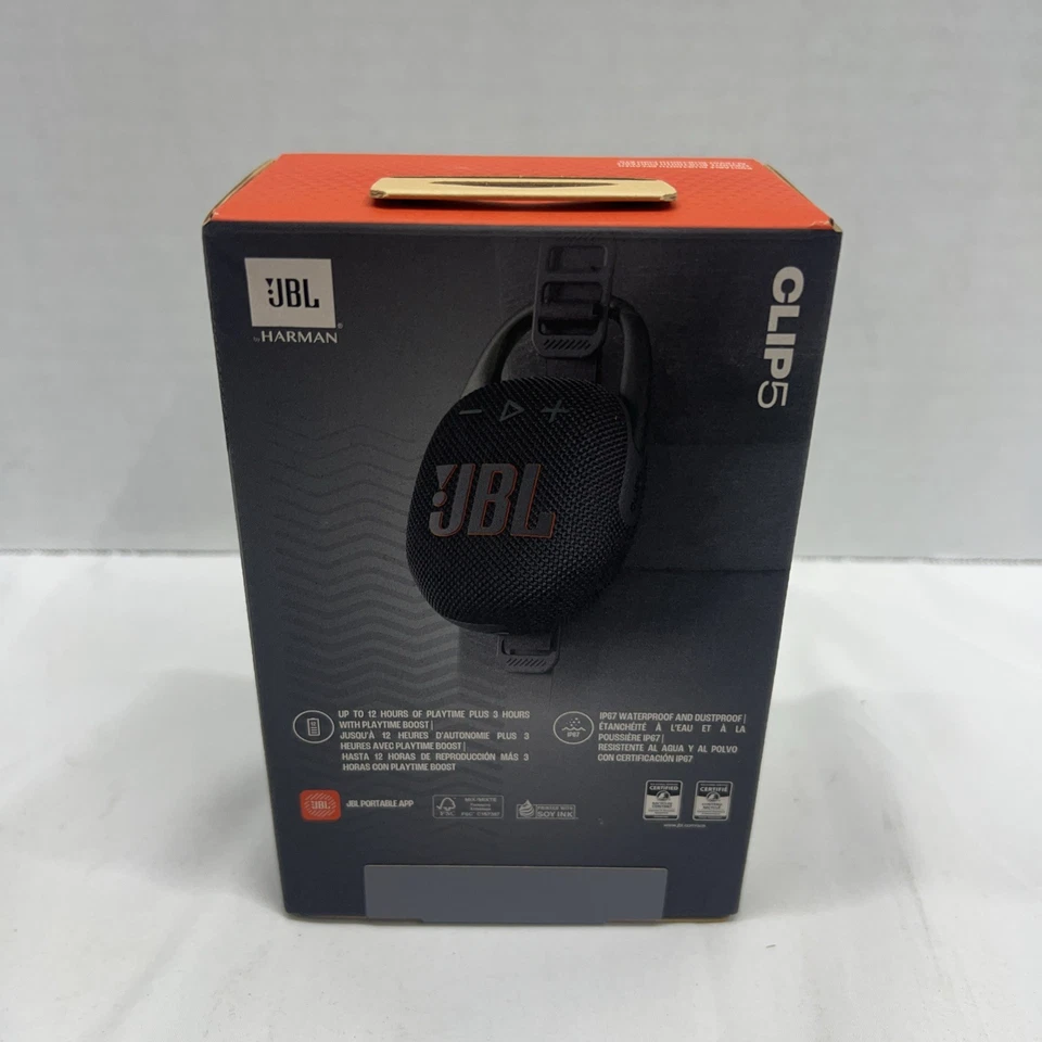 JBL Clip 5 Black Portable Bluetooth Speaker - Black - New Sealed - Image 2 of 2