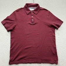 Goodfellow  Co Men's Polo Shirt Size Large Red Black Striped Short Sleeve