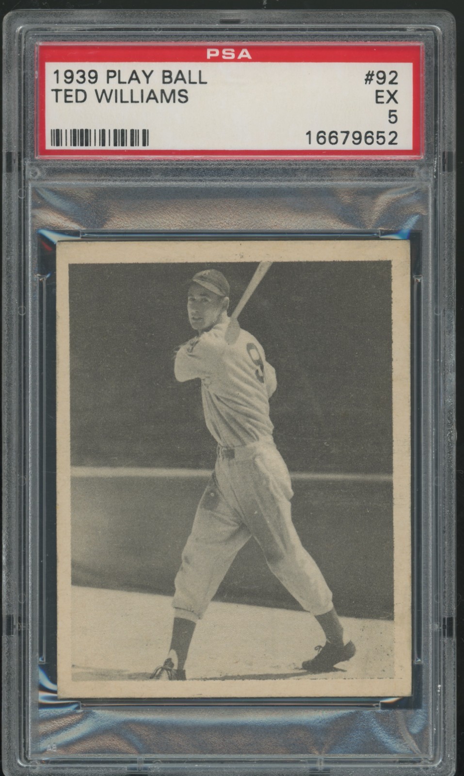 1939 PLAY BALL #92 TED WILLIAMS RC ROOKIE RED SOX HOF PSA 5 EX D2