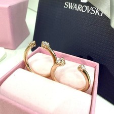 SWAROVSKI Constella Ring Set of 2 Rose Gold Tone Round Cut Crystals Size 58 New