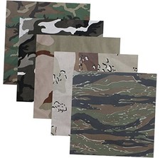 Camouflage Jumbo Bandanas Cotton Military Headwraps 27" x 27", 5-Pack