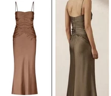 Shona Joy Dress Size AU 8 US 4 Ruched Bodice Midi Dress Luxe Mocha BNWT RRP$320