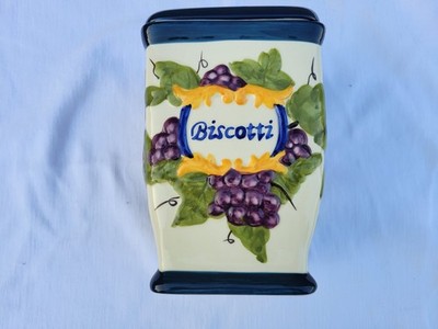 Nonni's Biscotti Cookie Jar Canister With Lid Fruit Grapes Ceramic
