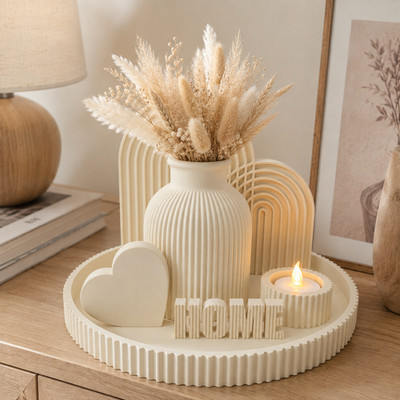 Modern Japandi Decor Set, 7-piece with LED Candle, Vase, Tray, Heart, HOME Home 