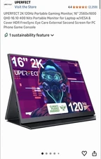 UPERFECT 16" 2K 120Hz Portable Monitor 2*USB C Extend Display For Game Switch PS