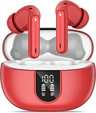 Wireless Bluetooth 5.3 Earbuds 40Hrs Playtime Deep Bass Stereo w/ Mic, Red