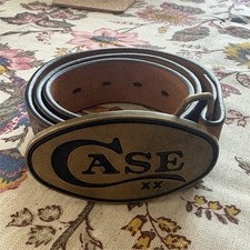 Men's Brown Tooled Western Belt Size 28 Adjustable CASE Logo Buckle