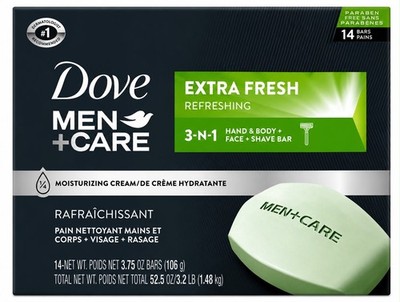 NEW Dove Men+Care Extra Fresh 14 Bars Soap 3-in-1 Body Face & Shave Value Pack